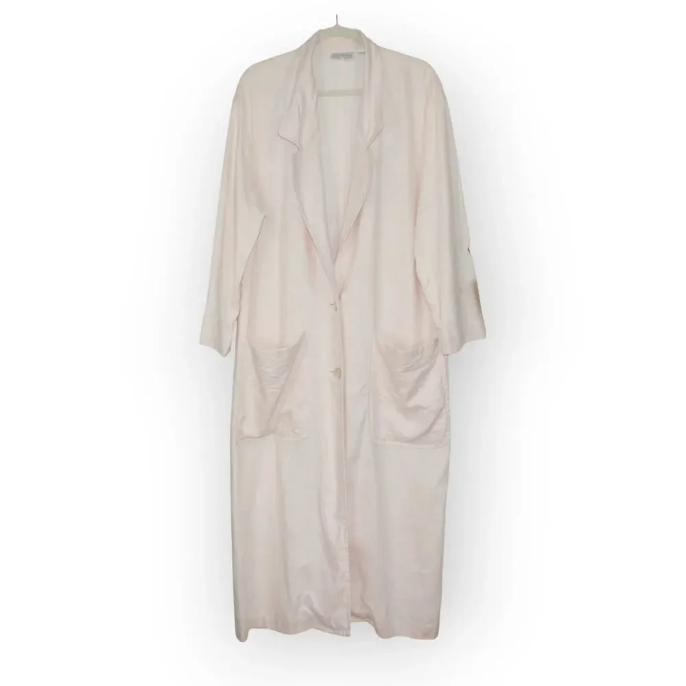 Medium Vintage Linen Duster PalePink 80s Oversize LizClaiborne Midi Jacket - Picture 2 of 16